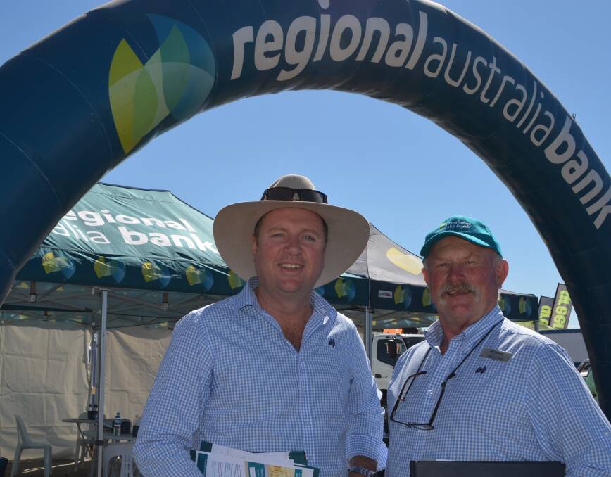 Customer-owned bankers, the Regional Australia Bank’s Orana and Hunter manager, Ben Luck, Dubbo, and senior lending and development manager, Sid Collison, Scone, out and about meeting supporters at this year's northern NSW AgQuip field days.