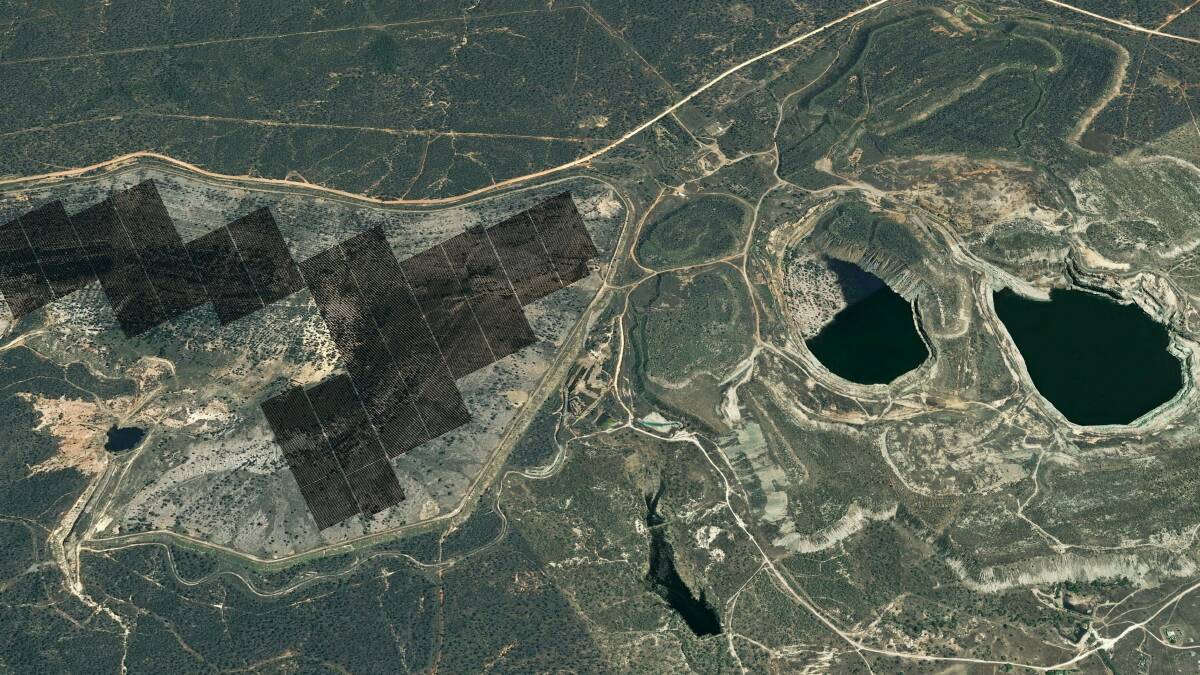 An aerial image of Genex Power's plans for a renewable energy hub at the former gold mine at Kidston, which will include a solar farm and pumped storage hydro project.