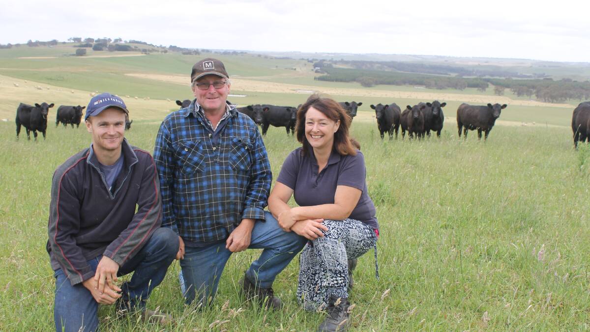 Adrian Jarrad and parents Chris and Karyn, Forest View, Sandford, will offer 100 weaner Angus steers and 30 heifers at Casterton. Photo and story by Laura Griffin.