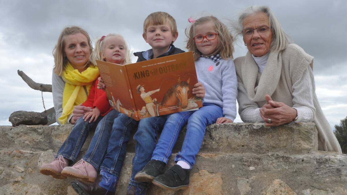HISTORY: Julia Hage with Sir Sidney Kidman's great-great-great-grandchildren Lauren, Ethan and Pippa Hage and their grandmother Robyn Hage.
