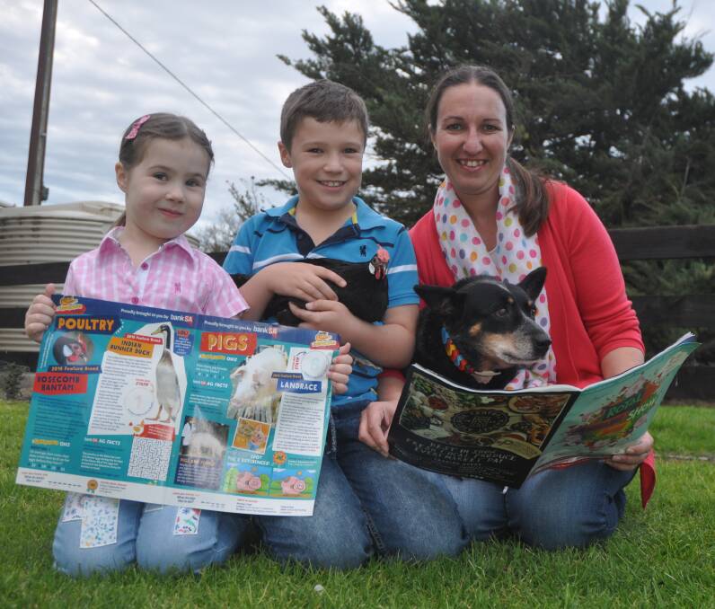 LEARNING FUN: Agsplorers coordinator Amanda Lock (right) with five-year-old daughter Lucy and eight-year-old son Eddie, is excited children visiting the Royal Adelaide Show will have some information to take home about agriculture.