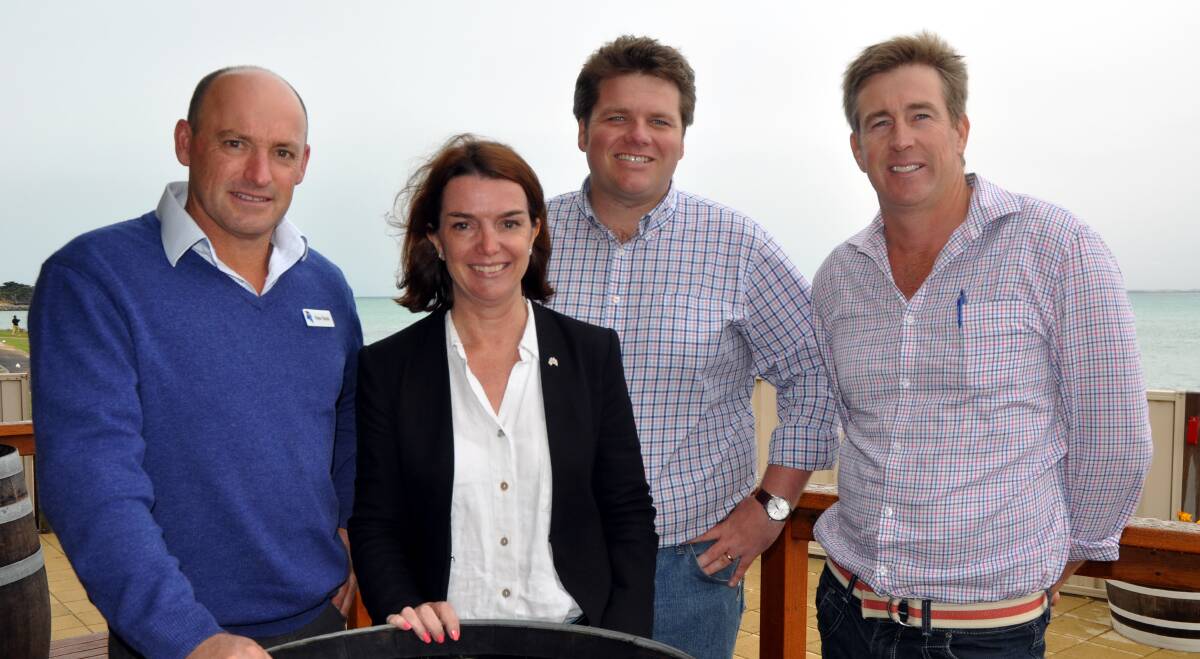 DISCUSSIONS: Assistant Agriculture Minister Anne Ruston with Livestock SA's SE office bearers Peter Stock, Tom Dawkins and Lachlan Grundy.
