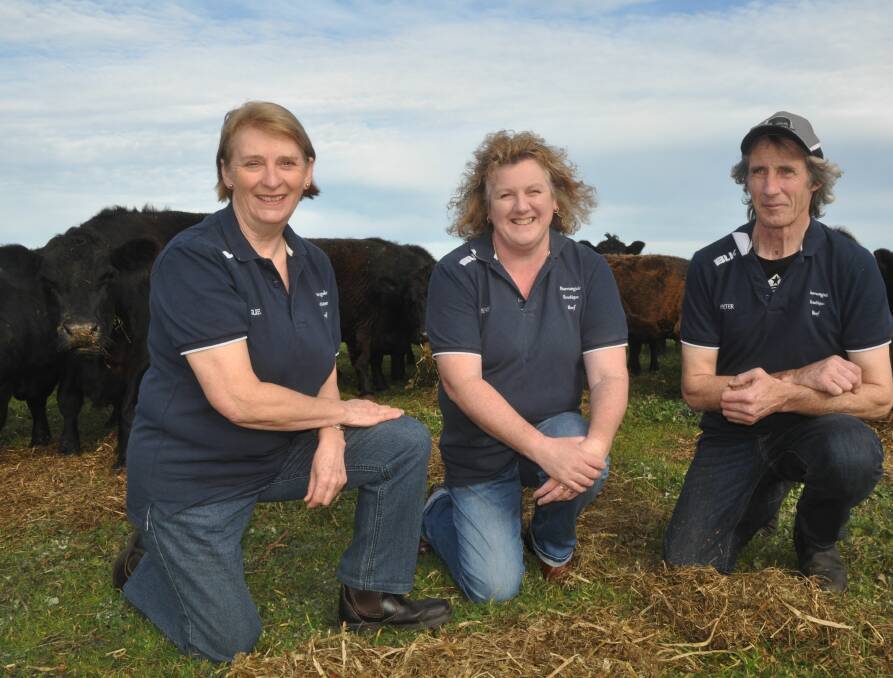 VALUE ADDING: Sue Foureur, Glencoe, and Denise and Peter Moloney, Burrungule, are enjoying strong demand for their Burrungule Boutique Beef at the Mount Gambier Farmers Market each Saturday morning.