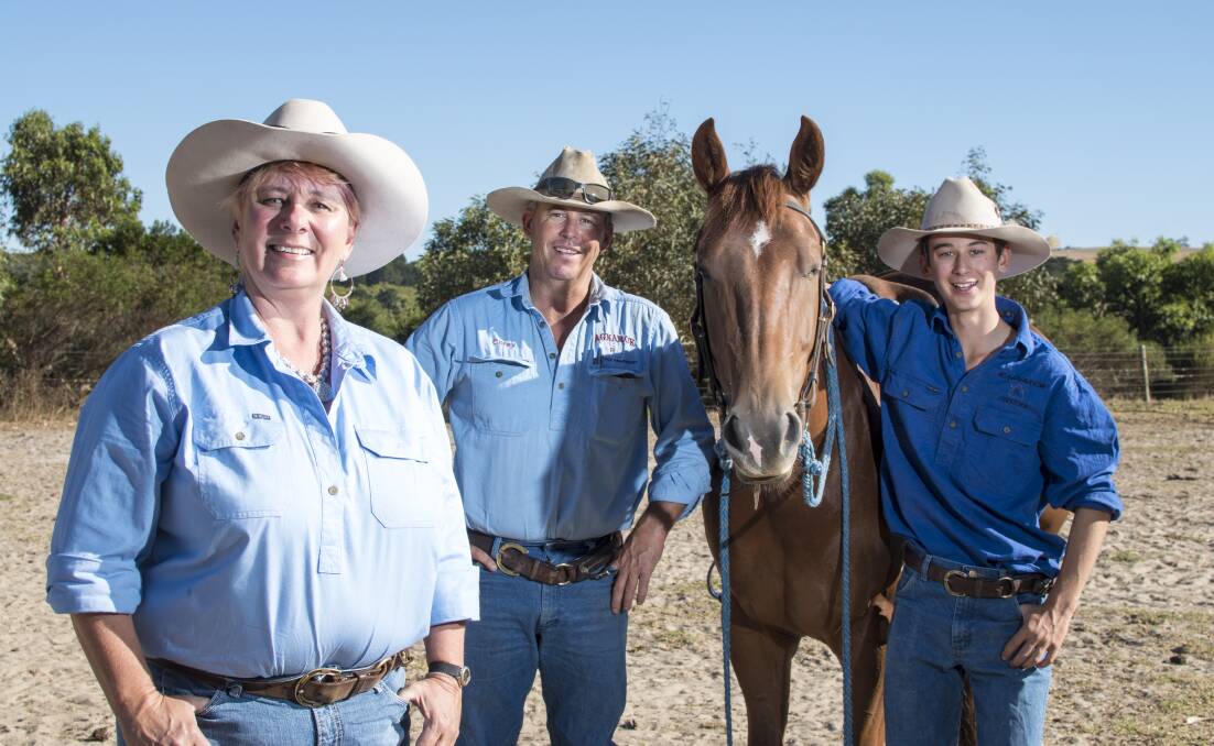 Fleurieu Campdraft Club organisers Karen and Corey Dugmore with son Cody, are looking forward to the Draft for Dolly fundraiser on Saturday January 27 at Tailem Bend.Photo: Ali Kuchel
