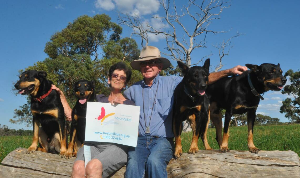 RAISING AWARENESS: Kay and Rex Hocking, Washpool, Avenue Range, with dogs Turbo, Elsie, Wilbur and Tom are holding a working dog school for mental health awareness on April 22 and 23 in Lucindale.