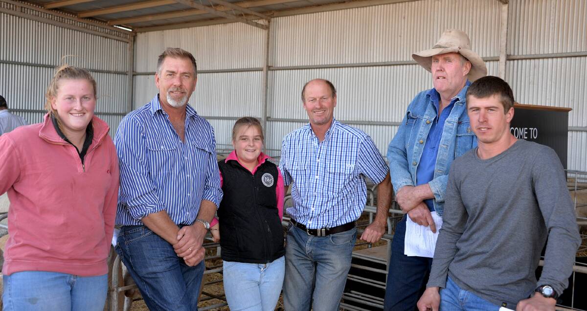 BUYING STRENGTH: Detpa Grove's David Pipkorn (second from left) with Vic buyers Ellie McDonald, Lucinda and Trevor Smith, Stuart McLeod and Tim Jorgensen.