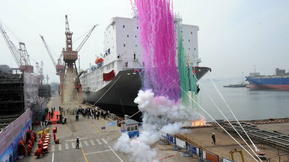 The livestock carrier M/V Ocean Shearer is launched in a vibrant naming ceremony in Dalian, China.