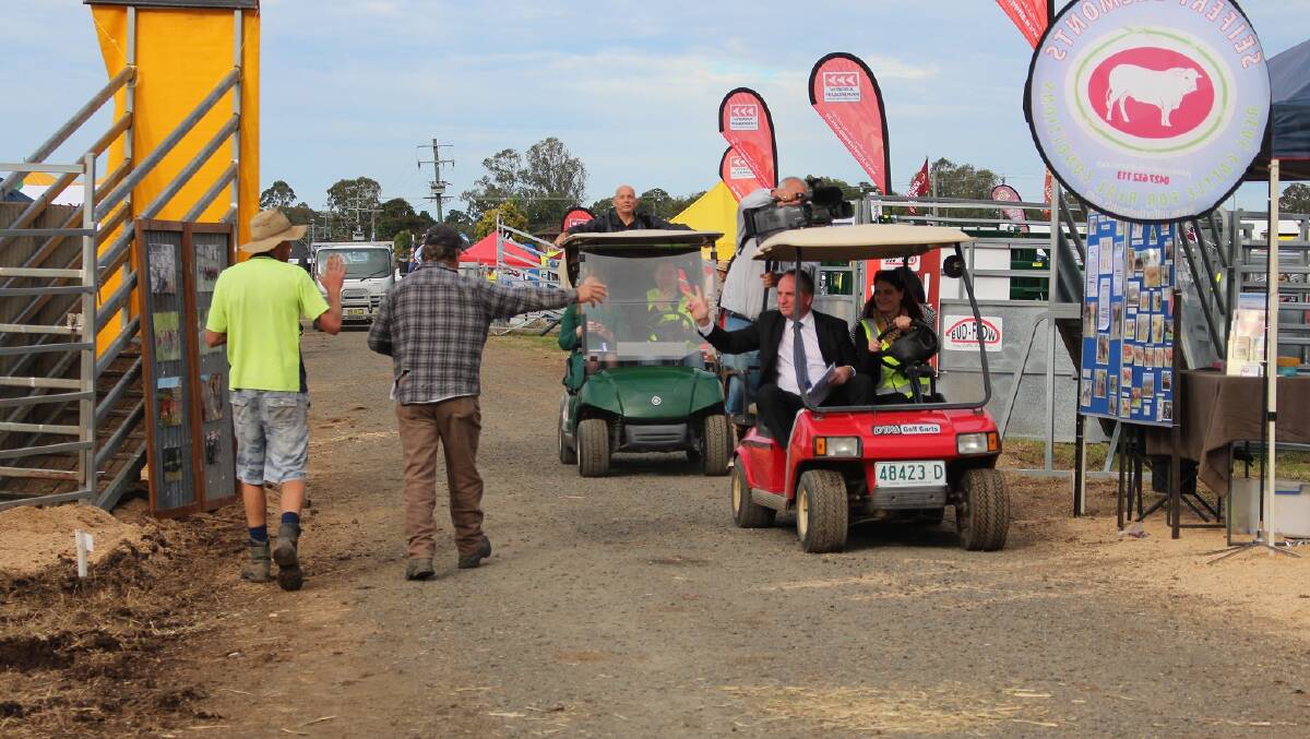 Deputy Prime Minister Barnaby Joyce makes his away around the Casino field day event Primex this morning. Photo: Julia James.