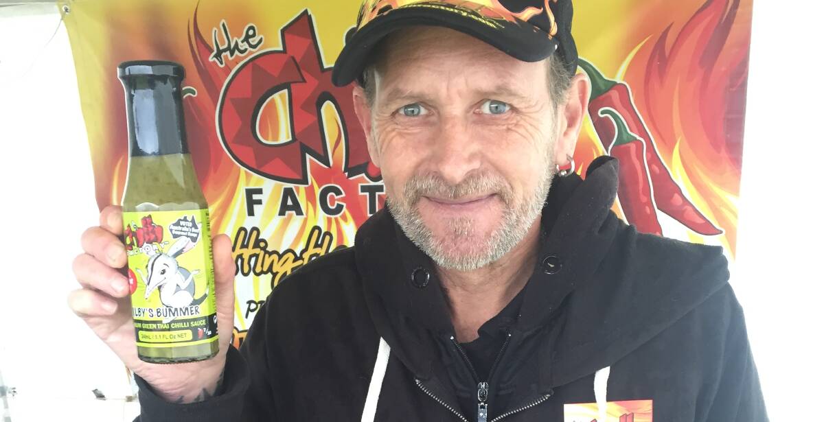 HEAT FACTOR: Garry Arden, Mount Barker, is the SA distributor for The Chilli Factory, NSW, and had a range of chilli sauces and chutneys on display.