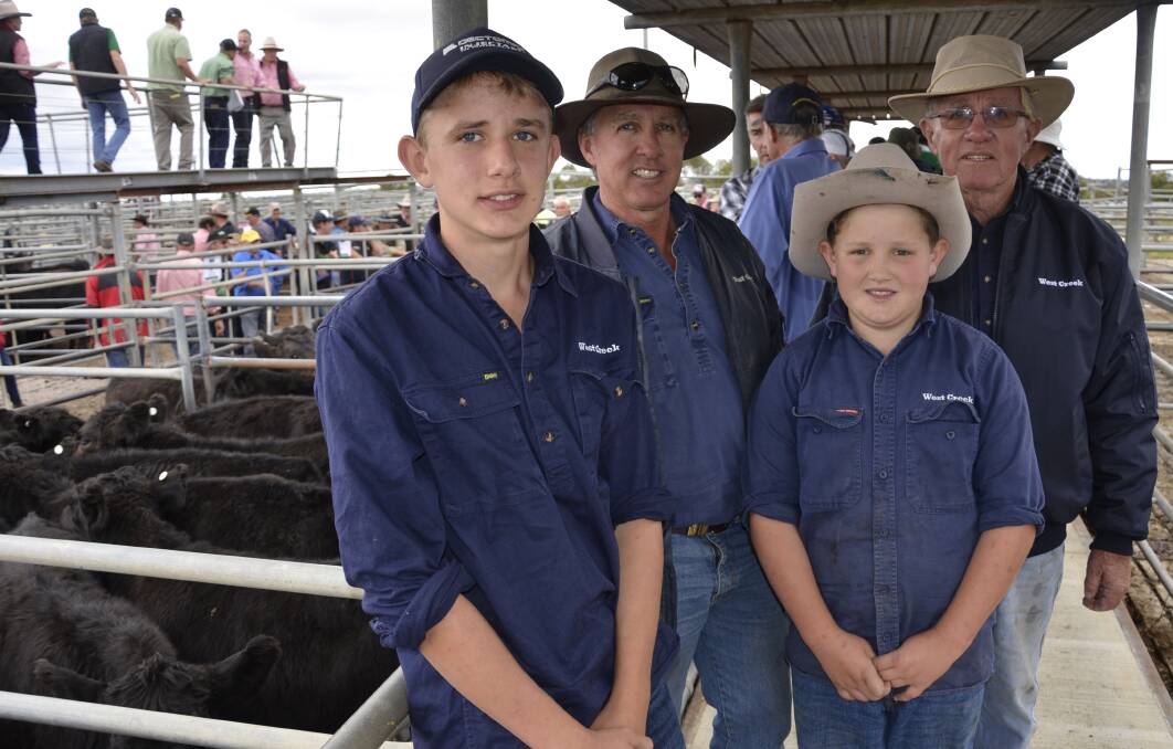 THREE GENERATIONS: Mitchell, 13, John, Ryan, 11, and Terry McAnaney, West Creek, Langhorne Creek, at the Strathalbyn store sale.