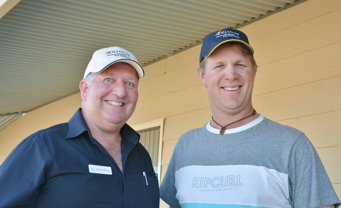 Newly-elected AGG Co-op chair Richard Konzag with newly-elected director Jordan Wilksch at the AGG Co-op AGM at the recent Yorke Peninsula Field Days. 