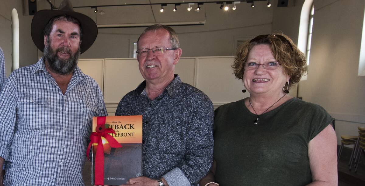 BOOK LAUNCH: Author John Mannion, Regional Development Minister Geoff Brock and OCA chair Cecilia Woolford at the book launch at Blinman.