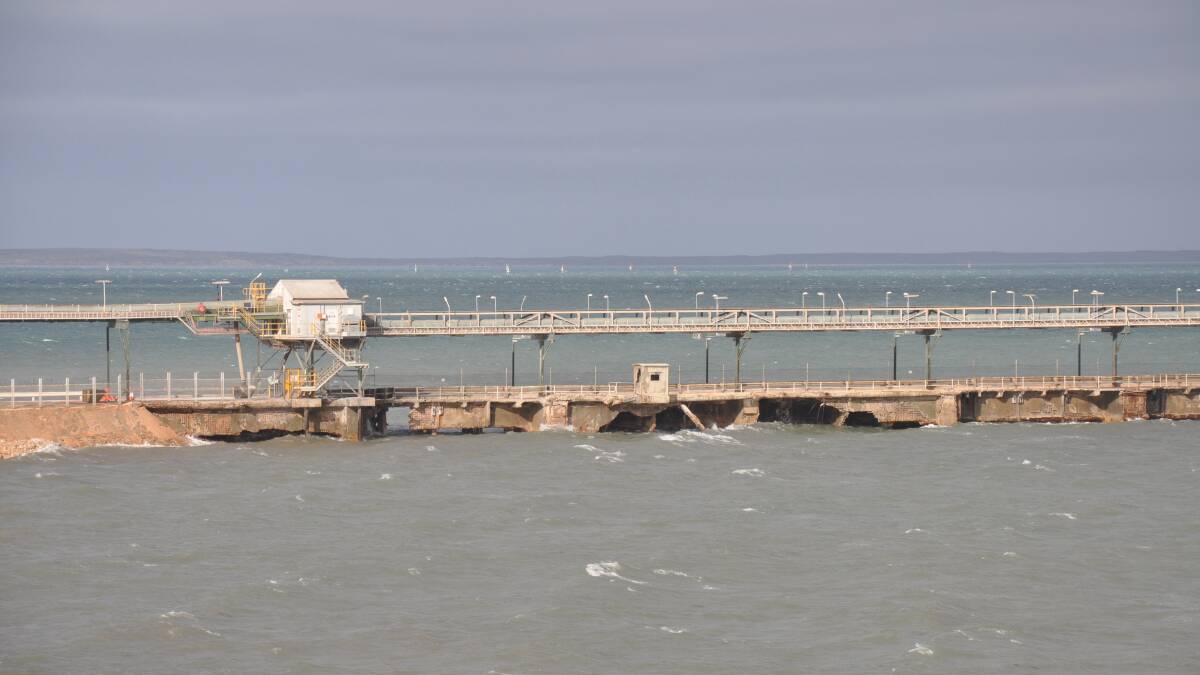 DAMAGE CONTROL: The jetty at Thevenard port, which supports Viterra’s ship-loading conveyor belt, was closed on June 28 due to “safety concerns”. Photo: LUCA CETTA