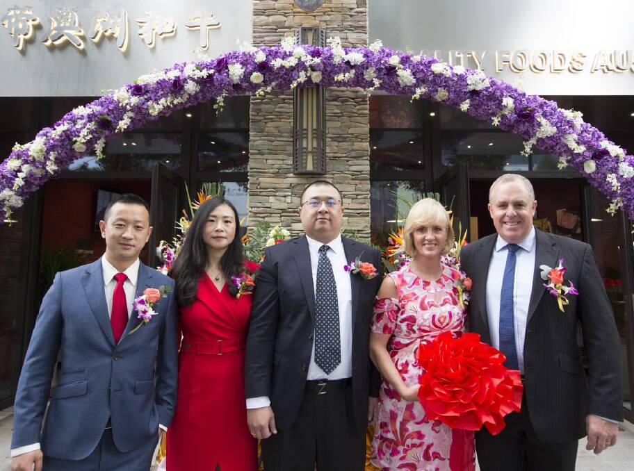 ASIAN PRESENCE: Quality Foods Australia's Alan Wang, Quality Foods China's Chen Rui Fei and Hai Hua and Sarah and Mark Dyson at the opening of the Ningbo store.