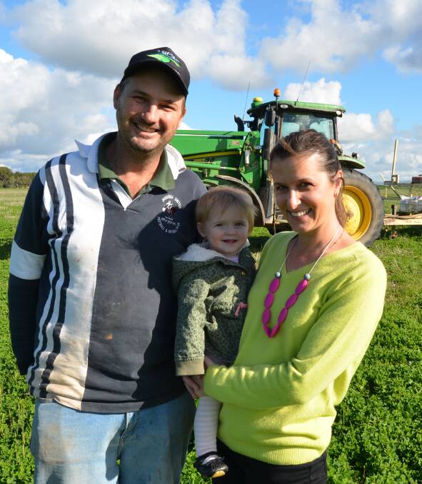 PADDOCK VISIT: Brinkworth cropper Justin Wundke received a visit from wife Beck and one-year-old daughter Imogen when he was out spraying weeds recently.