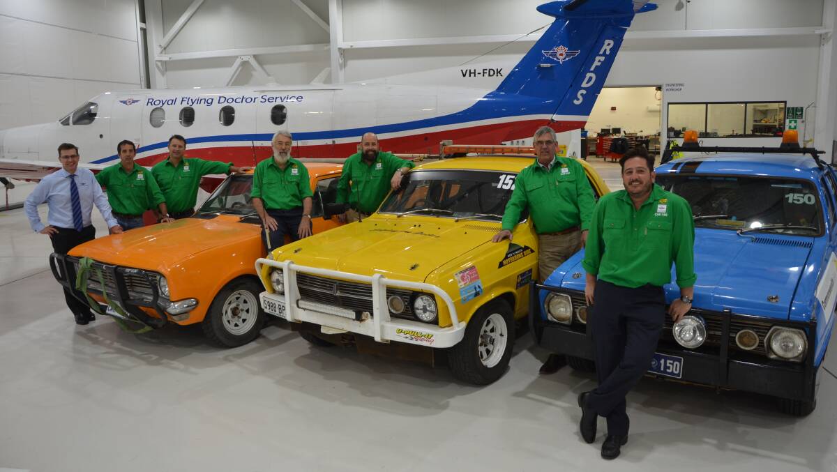 MONEY MUSTERERS: RFDS' Charlie Paterson with Team Cobber members James Meyer, Paul Mitchell, David Meyer, Adam Shearer, David Thamm and Hamish McEwin.