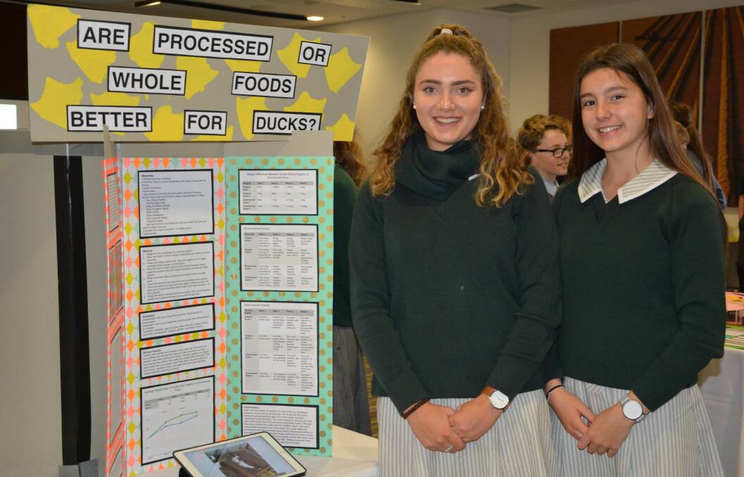 Faith Lutheran College's Margot and Matilda won the best food and fibre entry with ’Does organic vs commercial diet in ducks affect growth rate?’