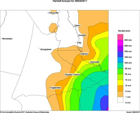 The rainfall forecast for the Upper Goldfields and Flinders regions on Wednesday. Image courtesy of the Bureau of Meteorology.