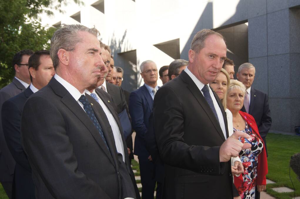 Nationals leader Barnaby Joyce makes his point to media last week in Canberra.