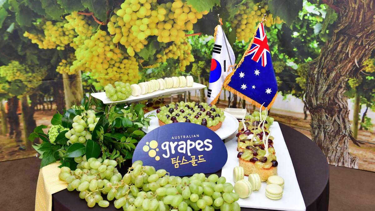  A display as part of the re-branding campaign to entice Korean consumers to embrace the green-gold colour of Australian grapes. 
