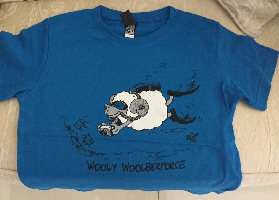 MUST HAVE: One of the new t-shirts featuring Wooly Woolberforce, in underwater mode.  