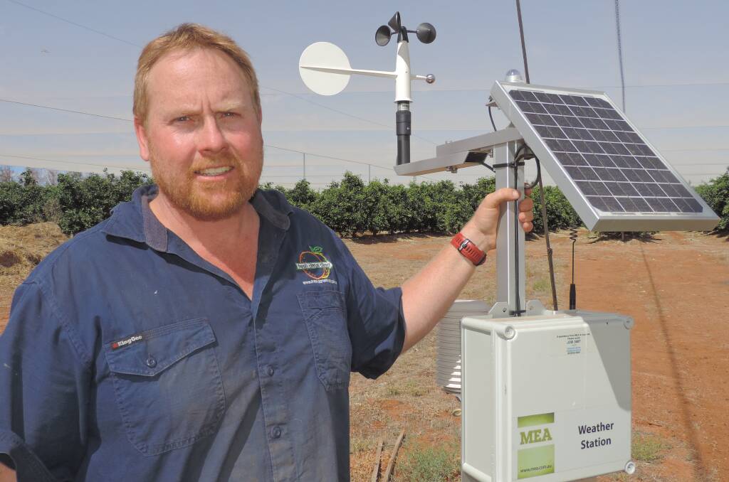 DATA FLOW: South Australian citrus grower Ryan Arnold, Pyap Produce, Loxton with a weather station situated within the netted orchard. Another station outside the netting provides data comparison opportunities.