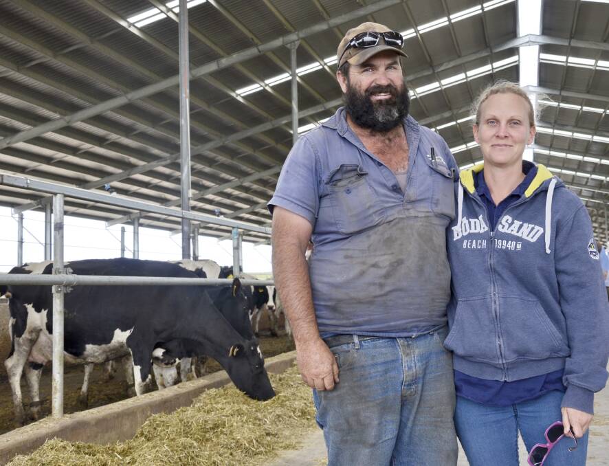 INNOVATIVE STEP: Brad and Karin Fischer, Meningie, in their 600-cow barn, which was begun in 2015.