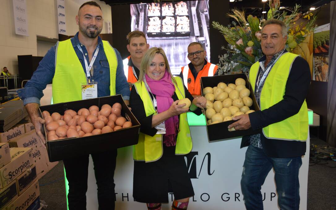 A-PEELING EVENT: Matthew and Carlo (right) Cocciolone, Beta Spuds, Mandogalup, WA, with Mitolo Group's Liam Connole and Callum Cormack and Potatoes SA chief executive officer Robbie Davis (front) at Hort Connections.