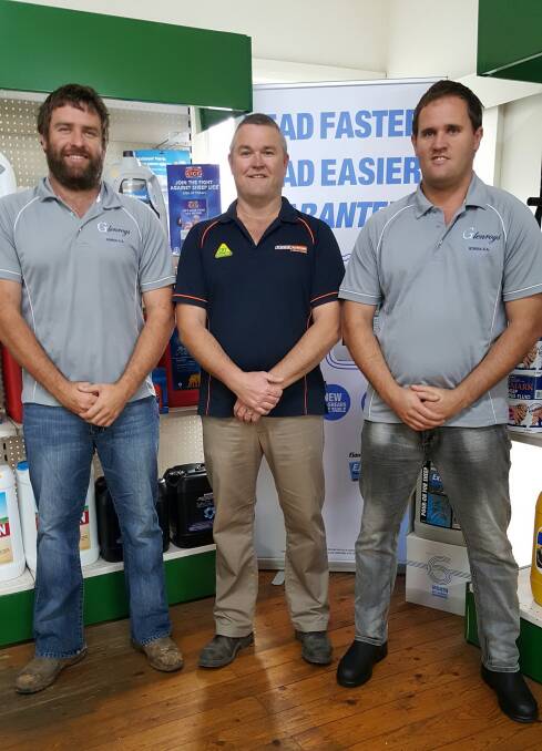EP WIN: Platinum Ag Services manager Marty Rodda, Kimba (centre) with the winners of the stud sheep section Ben and Matt Shipard, Glenroy Poll Dorsets, Kimba. 