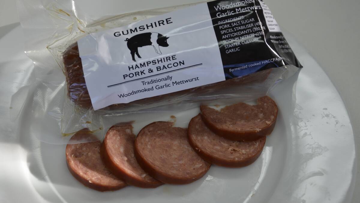 LOCAL PRODUCE: The Gumshire branded Hampshire pork and bacon mettwurst.