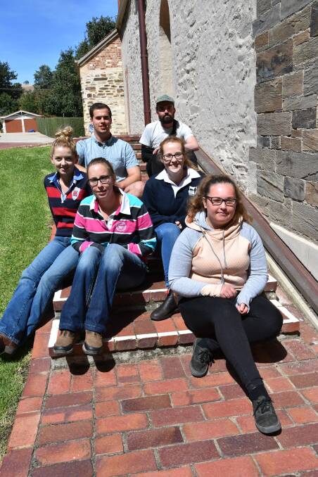 FIRST YEARS: Hayley Lewis, Strathalbyn, Danielle Chevalier, Freeling, Josh Moss, Moonta, Seb Smith and Victoria Clarke, Adelaide, and Kayla Steinborner, Eudunda, in front of Urrbrae House at the Waite campus.