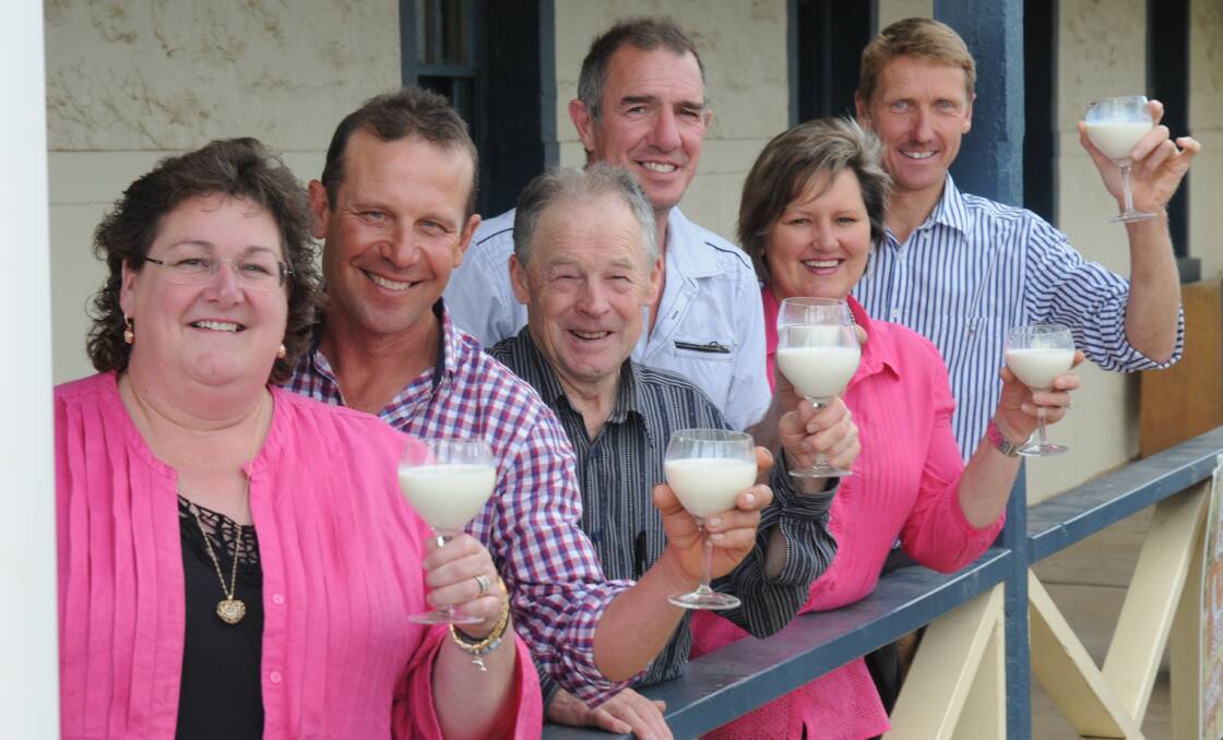 HAPPY SUPPLIERS: Karen Slape, Riverton, Andrew Koch, Moculta, John Nietschke, Nuriootpa, Gary and Ros Zweck, Blyth, and Nick Masterman, Auburn, are some of the dairy businesses supplying the SA Farmers' Own brand.