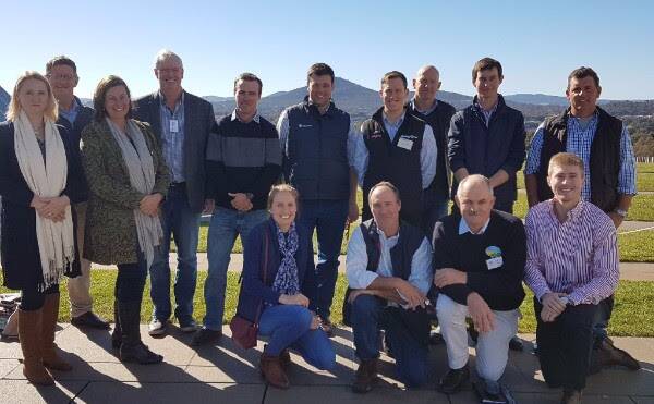 PAST PARTICIPANTS: Participants in the 2016-17 Sheepmeat Industry Leadership Program visited Parliament House earlier this year including (back) Allison Harker, Peter Thomas, Amanda Olthoff, Michael Wright, Alister Persse, Dan Korff, Josh Sweeney, John McGoverne, David Lomas and Ben Haseler with (front) Elise Bowen, David Young, Graeme Sawyer and Isaac Allen. 