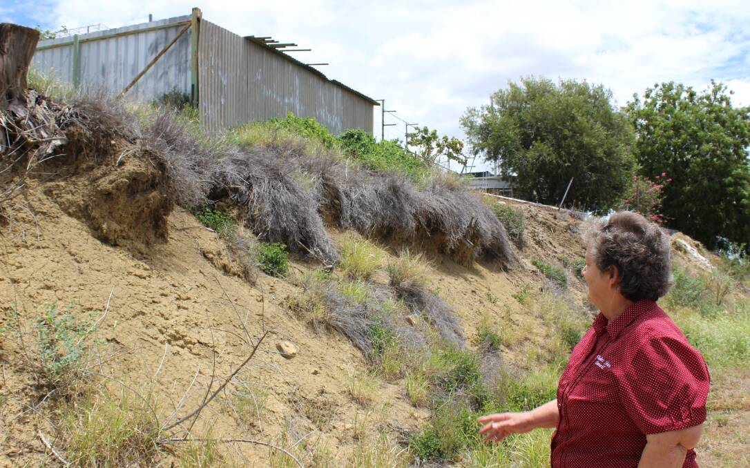 EROSION: Flinders Shire Council Mayor Jane McNamara points out some of the affected area that will be rebuilt in March. Photo: Samantha Walton.