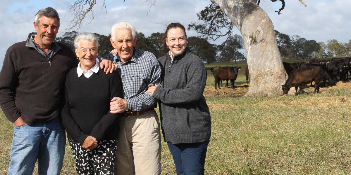 Combined effort: Graham Renstch, parents Elaine and Ossie, and wife Julie on the family's northern block. They'll offer about 100 weaners.
