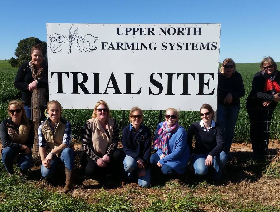 CROP SUPPORT: The Ladies on the Land group at the trial site south of Booleroo. Pictured are Steph Lunn, Rebecca Barry, Alice Nottle, Emily Piggott, Jessica Koch, Georgia Mattschoss, Sarah Voumard, Brooke Orrock and Joy Koch. 