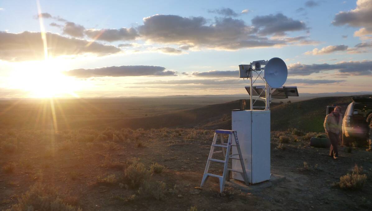 REMOTE ACCESS: The tower stands on a hill between the homestead and Nackara, with all electronics stored in a fridge. PHOTO: XENTECH.