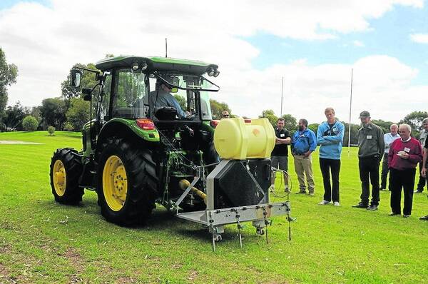 INNOVATION DISPLAY: A water-jet seeding system on display at last year’s SANTFA conference.