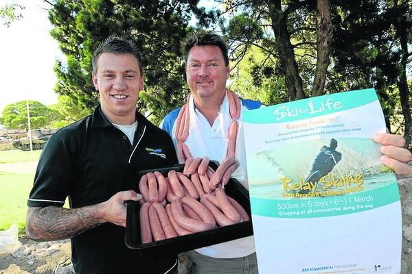 SKI FOR LIFE: Dylan Ruiz, Prime Valley Pastoral, Two Wells, donated 50 kilograms of sausages to Bill Stockman's Ski for Life ski run from Renmark to Murray Bridge, starting today, to raise awareness about depression and suicide in regional South Australia.