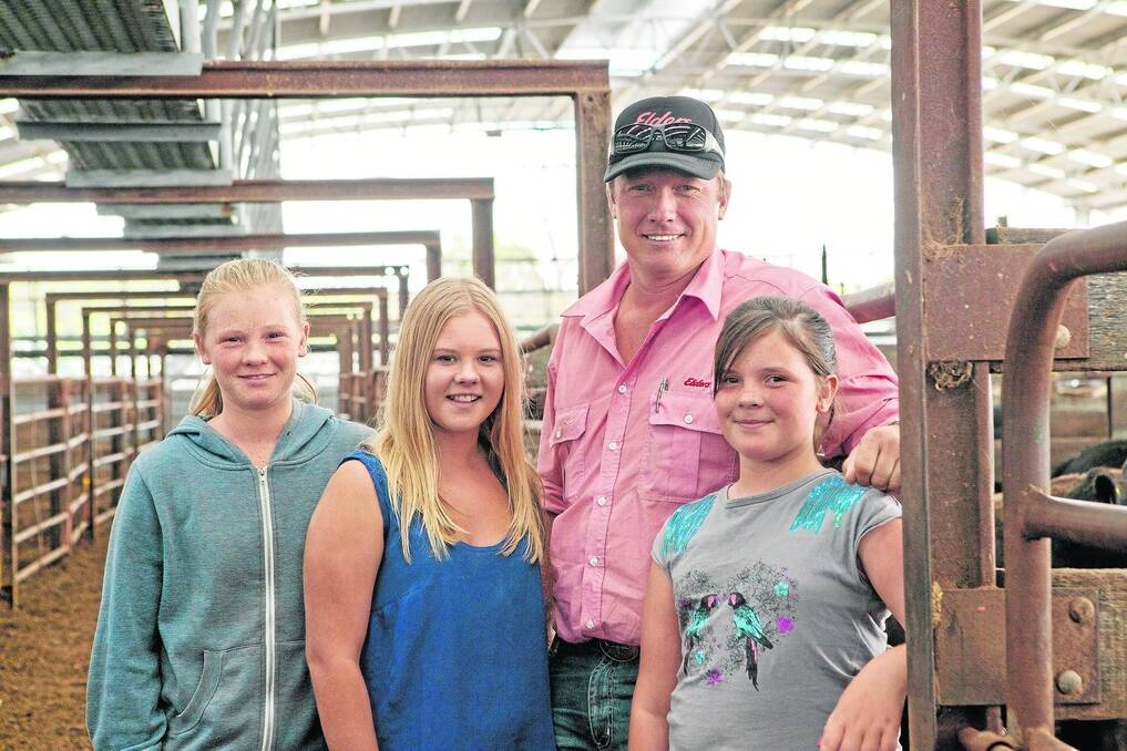 BACK AGAIN: Now based at Broken Hill with Elders, former Limestone Coast local Ian Featherstone returned to his old stomping grounds in the Limestone Coast for the Raven Limousin sale with his daughters Courtney, Mikaylah and Georgia.