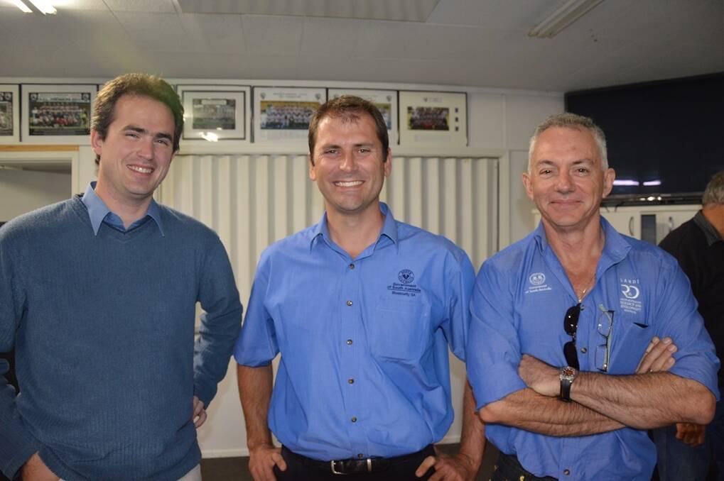 Guest speakers Darryl Barbour from the Department of Agriculture and Biosecurity SA's Nick Secomb with Peter Crisp from SARDI at the Citrus Australia regional forum at Waikerie.