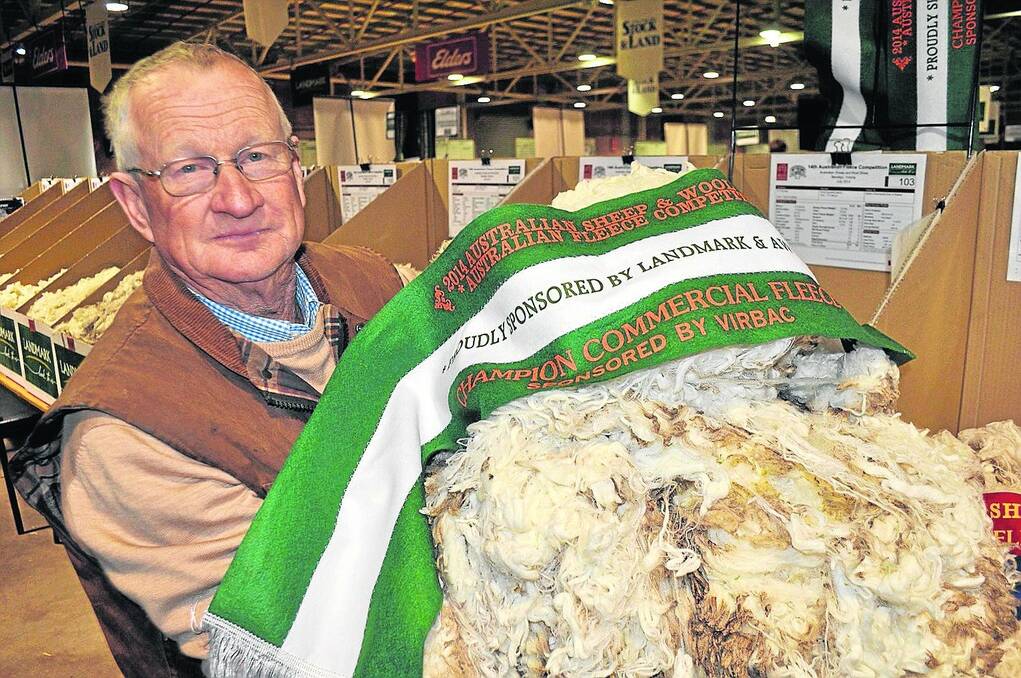 VALUABLE COMMODITY: Phil Venning, Clare, won the champion commercial fleece at the Australian Sheep & Wool Show. His 17.3M fleece scored 92.45 points and was also the SA Fleece of the Show.
