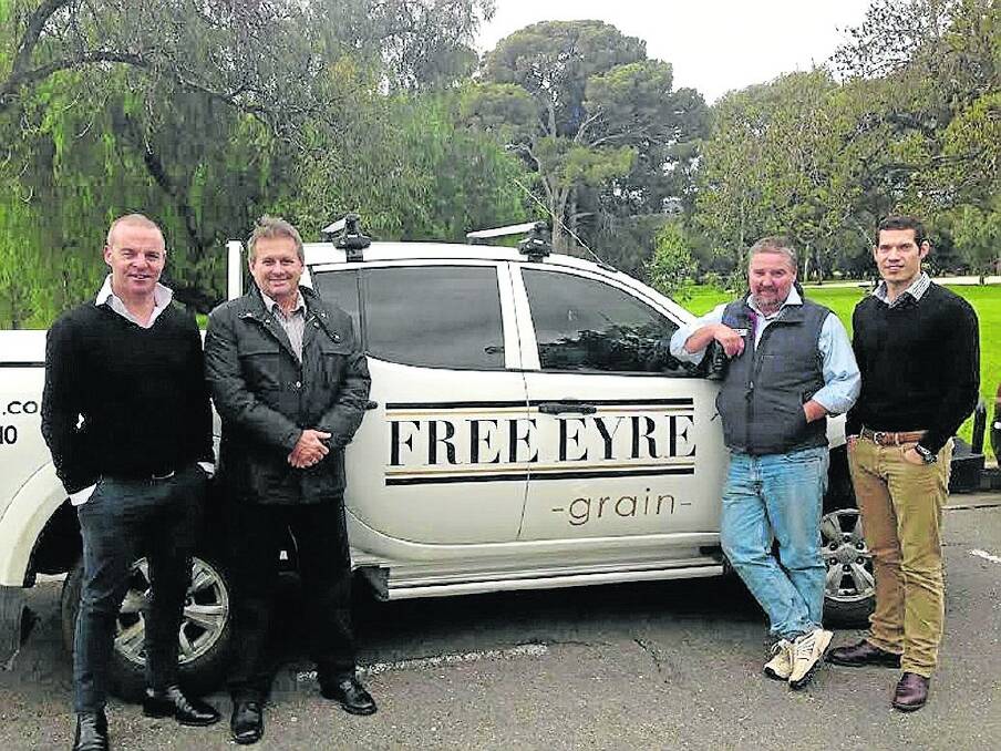 COVER DRIVE: FREE Eyre has launched a new insurance offering to SA farmers through strategic partner Ag Guard. Pictured are FREE Eyre’s Mark Rodda, Ag Guard’s Mark Chapple, FREE Eyre’s Allen Curtis and Ag Guard’s Alex Cohn.