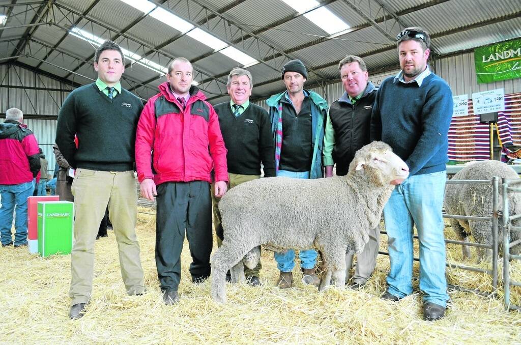 ALL GOOD: Greg Agnew, Laighside Props, Curramulka (third from right) chose the top-price ram at $3800 for its good structure and good wool.