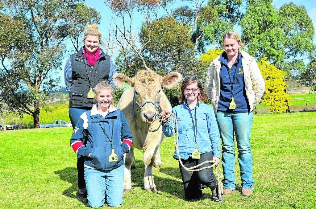 MARKET DATA: School students from across SA made their way to industry presentations at the SA Beef School in Mount Compass recently, including Carly Gogel, Keith Area School, Belinda Smith, Naracoorte High School, Natelle Baes (holding the steer), Mount Compass Area School, and Christie Sims, Burra Area School.