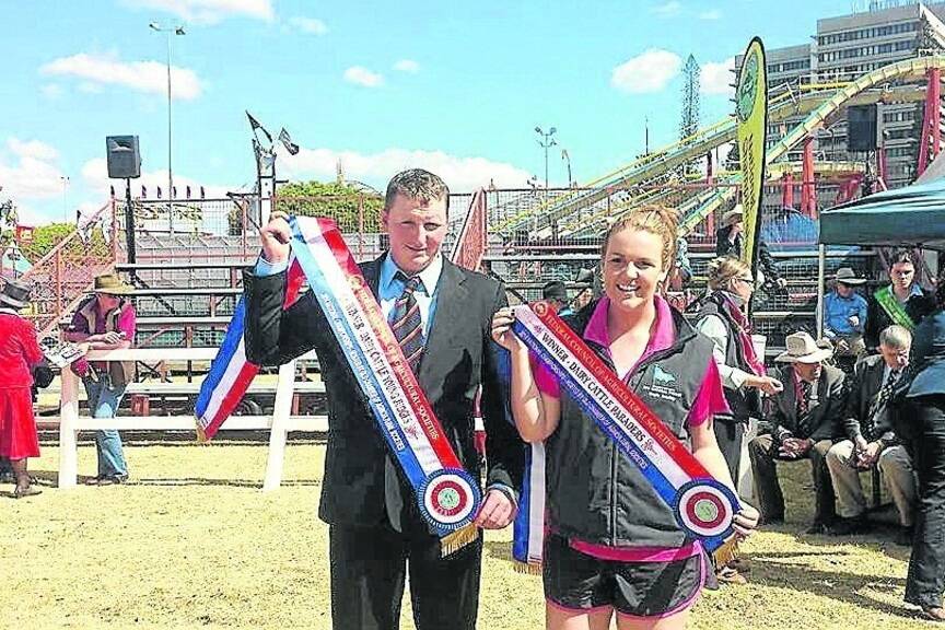 DAIRY DELIGHT: Rob Walmsley, Murray Bridge, won the National Dairy Junior Judging Competition. He is pictured with Kayla Bradley, Lockington, Vic, who won the dairy cattle young paraders national champion.