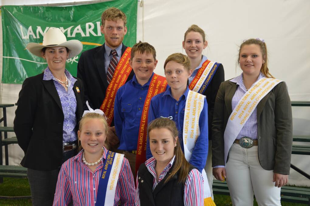 STAR JUDGES: Over-judge Rachael Wheeler, T&R Genetics, Wellington, NSW, with the placegetters in the state beef cattle young judges final (back) Nicholas van den Berg, Cherry Gardens; Thomas Fogden, Loxton; William Weir, Ammaroo Station via Alice Springs, NT; Jessie Thomson, Gumeracha; Nicole Muller, Mount Gambier (front); Phoebe Eckermann, Mawson Lakes; and Georgia Smart, Wirrabara.