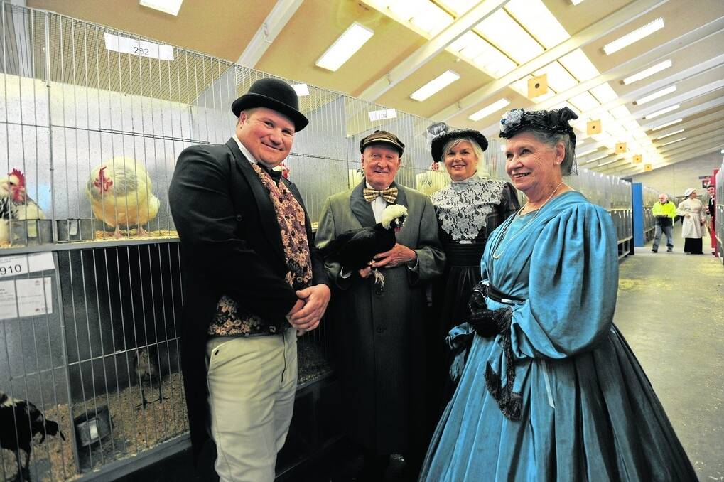 COSTUME CHEER: Those involved in the poultry and pigeon section dressed up to celebrate 175 years of the Royal Agricultural & Horticultural Society of SA. Pictured are Andrew Lock, Naracoorte, Ken Bergin, Sydney, Janet Kuys, Palmer, and Mary Scruby, Brighton.
