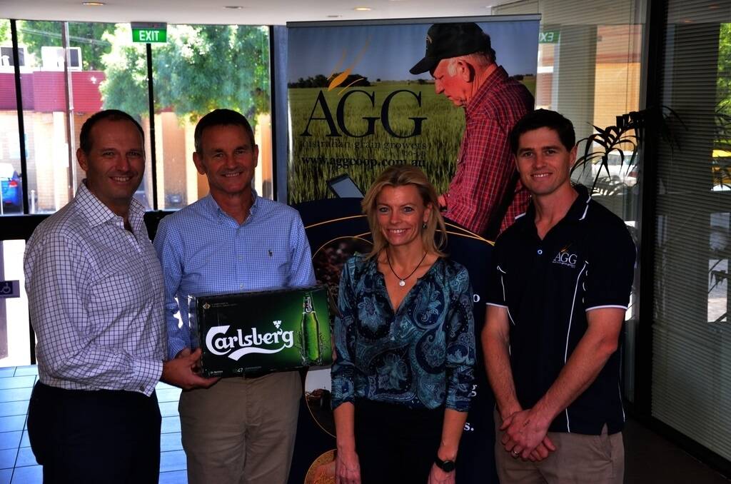 TOP PARTNERSHIP: Carlsberg global category manager for malt and barley Adrian Dyter is pictured with AGG Co-Op CEO Simon McNair, Carlsberg vice president of research Birgitte Skadhauge and AGG Co-op operations manager Edward Cay at the AGG offices this week.