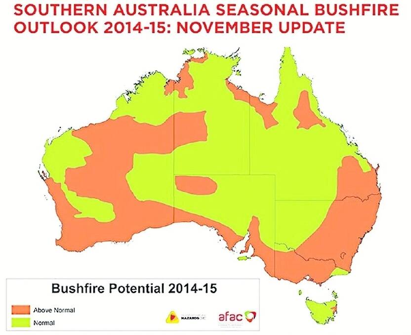 FIRE DANGER: This map, released by the Bushfire & Natural Hazards CRC shows the areas at increased risk this bushfire season.